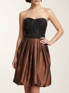 VTG Cassandra Stone Strapless Black & Brown Cocktail Dress Embellishment Sz 6